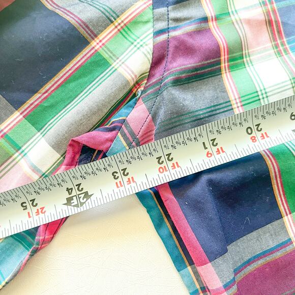 Alan Flusser Mens Medium 100 Cotton Multicolor Plaid 2 Layer Button Down Collar - Picture 7 of 10